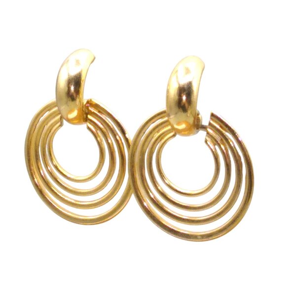 Vintage Modernist Spiral Earrings, Concentric Circles Door Knocker, Modern Art - Picture 3 of 4